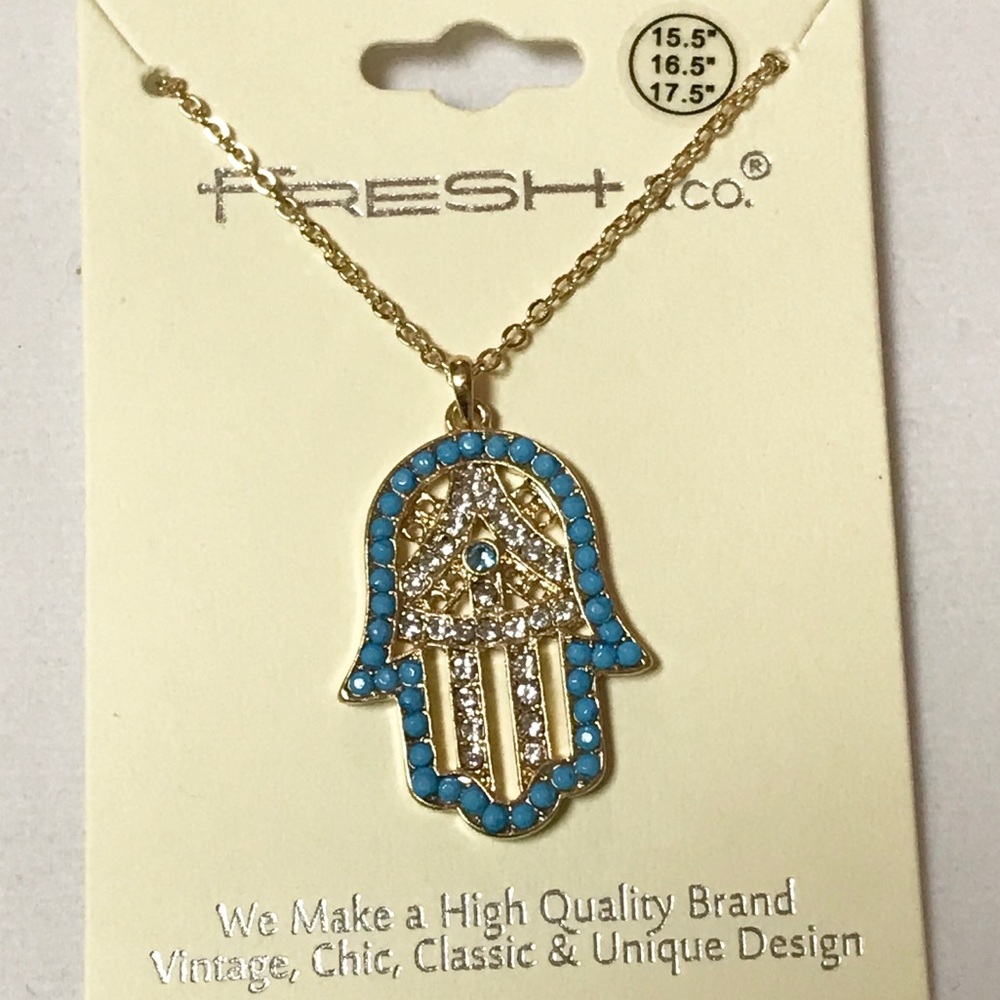 Hamsa bead and rhinestone necklace